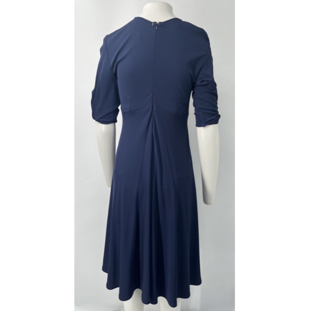 Sportmax ALTERED Navy 3/4 Sleeve Leather-Buckle Accent Midi Dress sz M - Picture 3 of 5